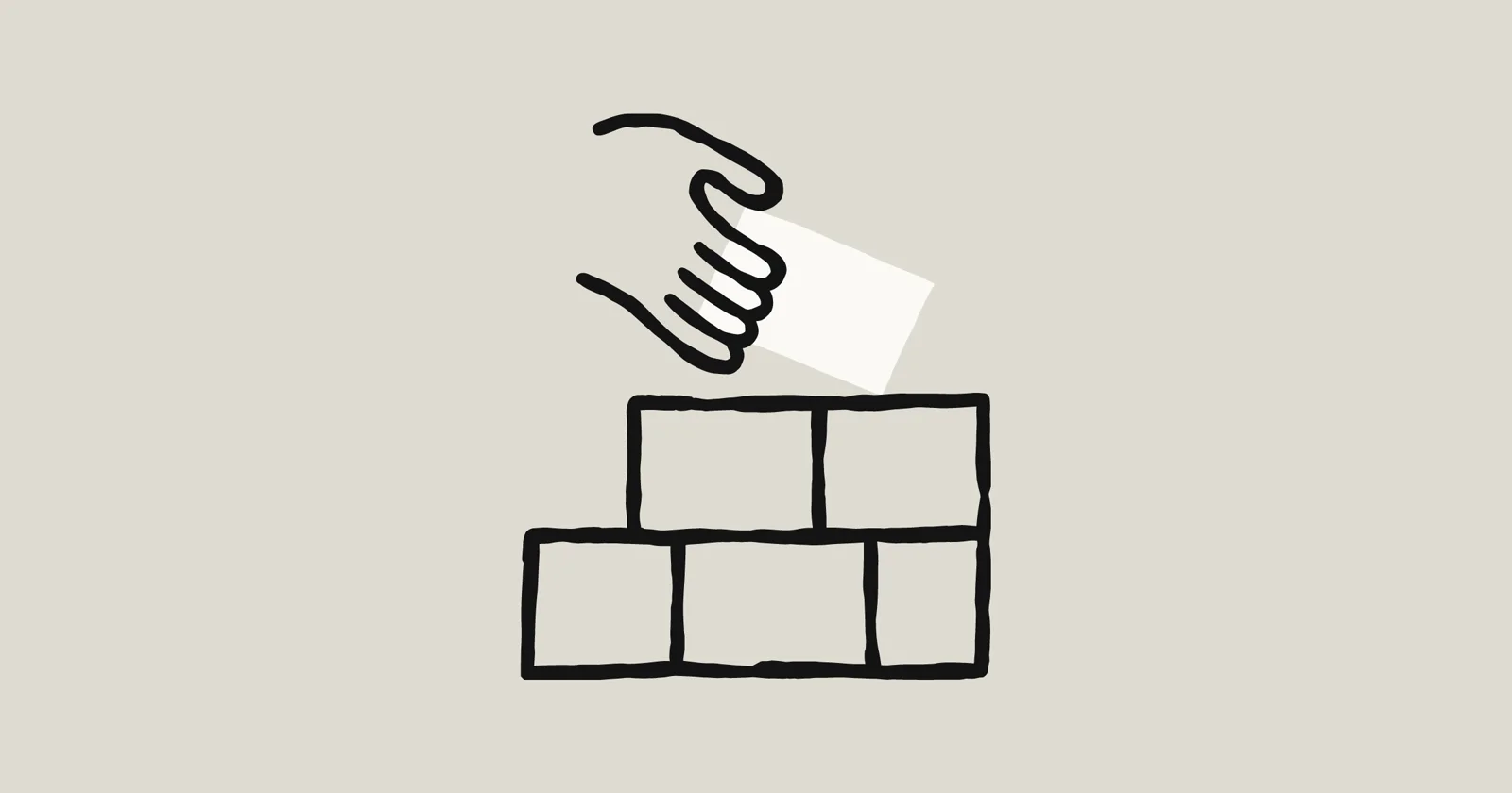Illustration of a hand adding a block to a small brick wall