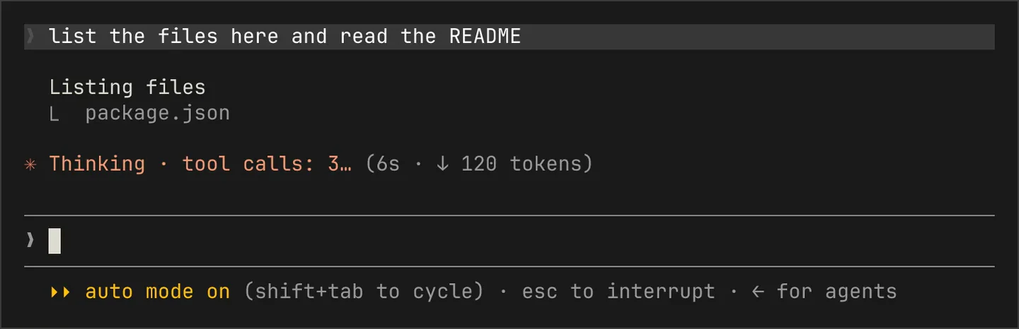 Claude Code terminal with the spinner reading Thinking · tool calls: 3